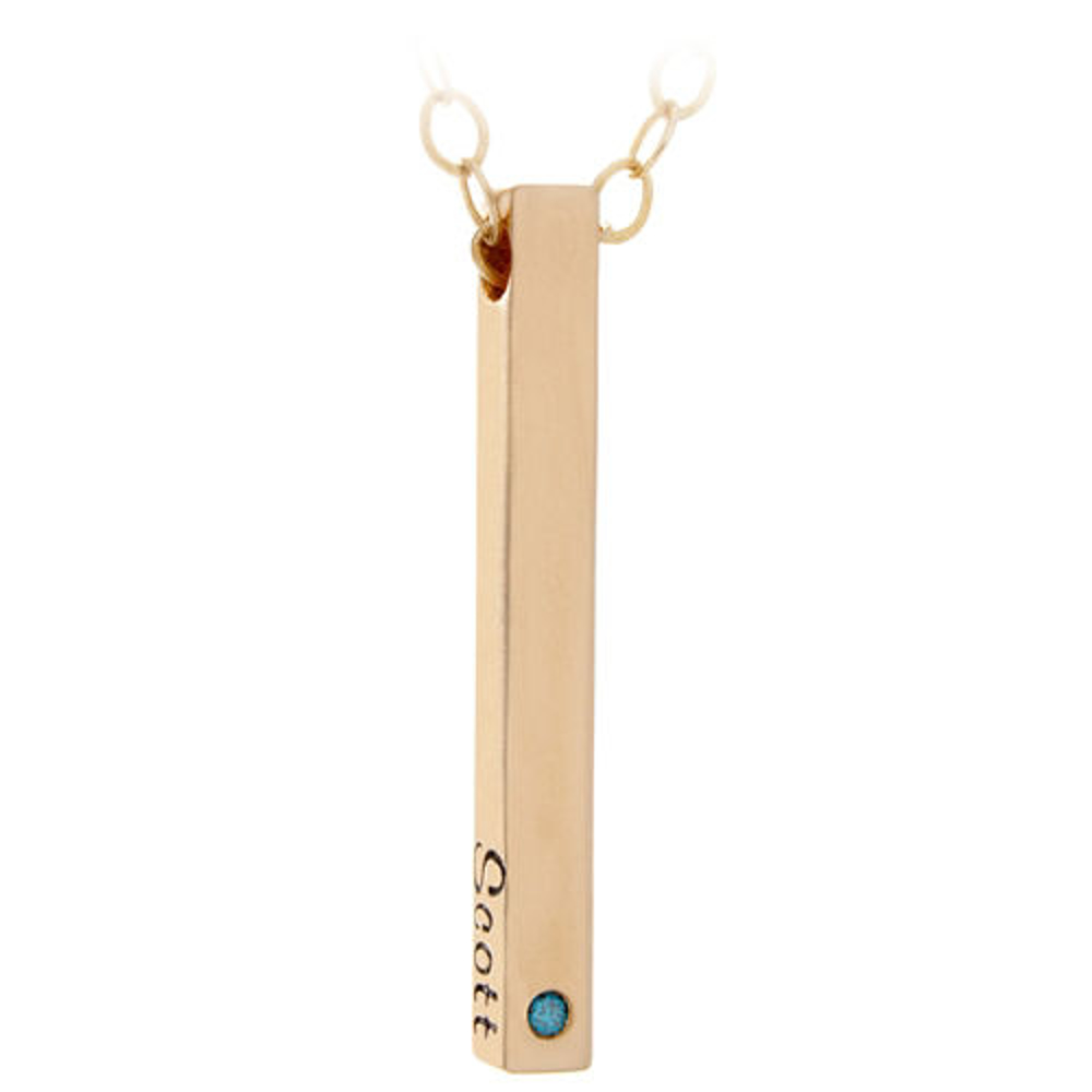 Personalized Gold Bar Pendant with Birthstone. Handcrafted by Metal Pressions in Savannah, GA.