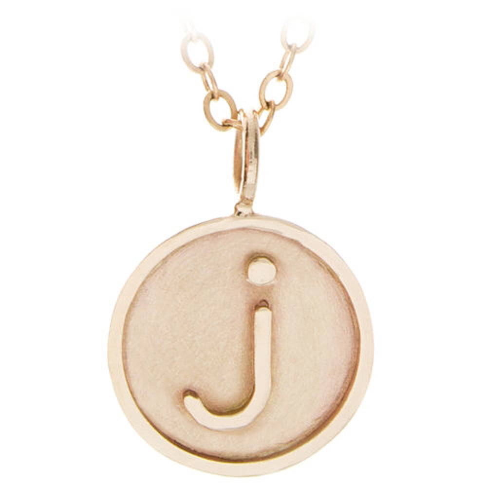 Picture of Solid Gold Raised Initial Disc Necklace with Polished Rim – Personalized Pendant