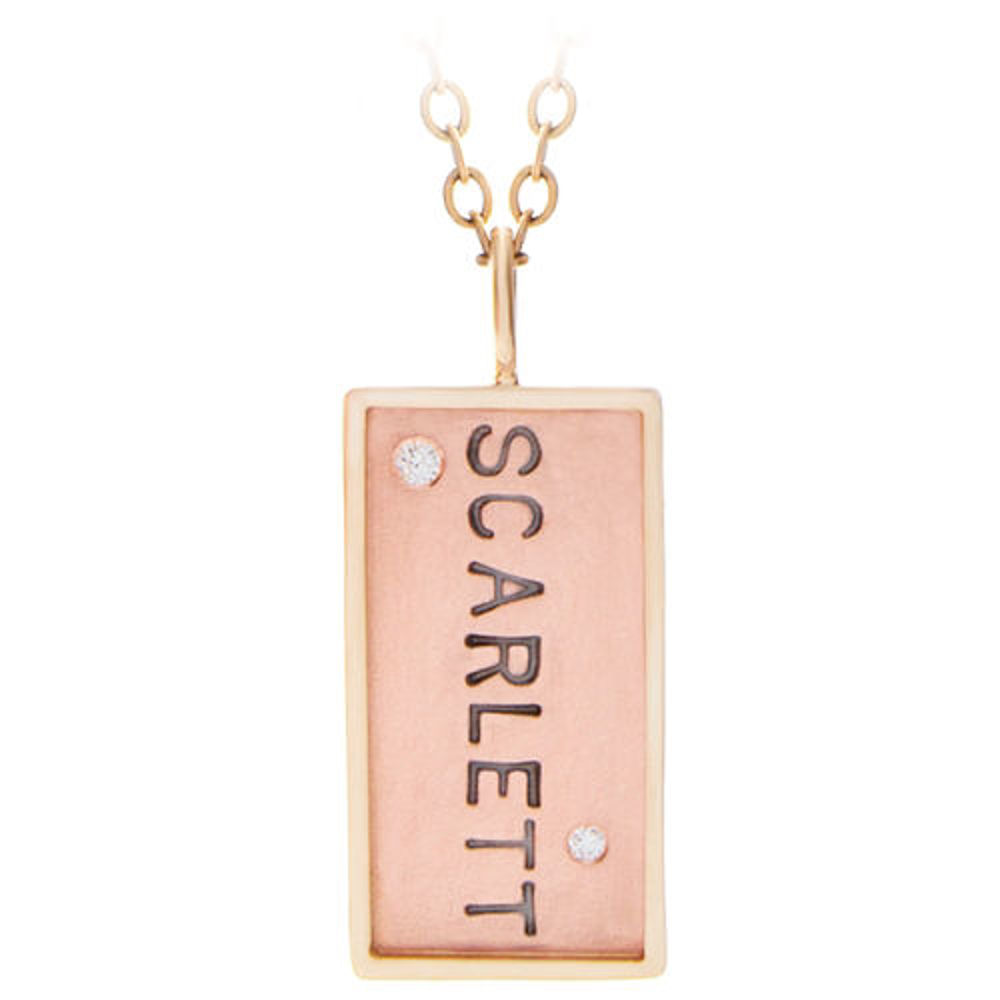 Picture of Solid Gold Personalized Rectangle Pendant with Diamonds
