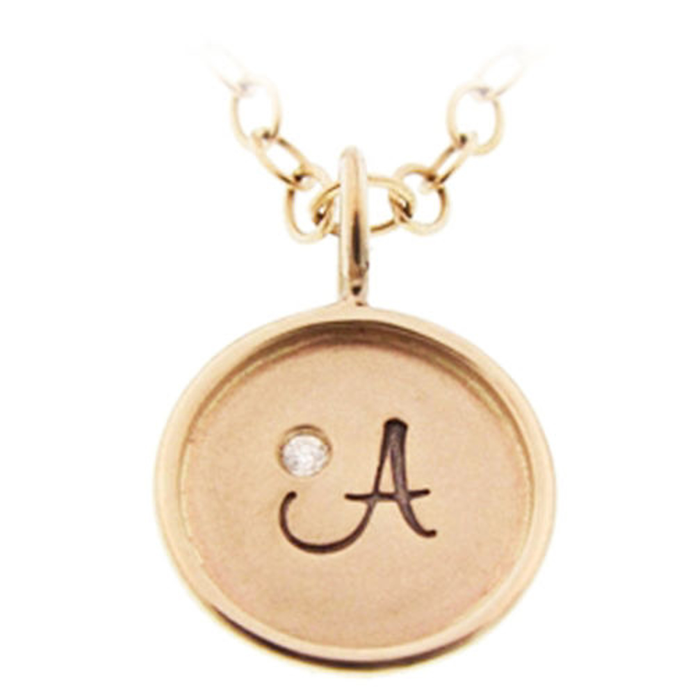 Picture of 14K Gold 1/2" Round Charm with 14K Gold Rim and Diamond