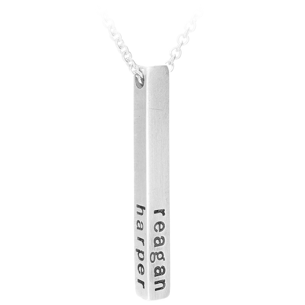 Sterling silver bar charm necklace engraved with names – 4-sided personalized pendant