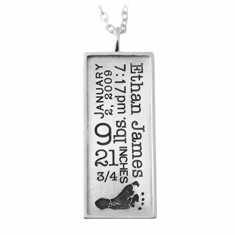 Silver Rimmed Rectangle Birth Stat charm