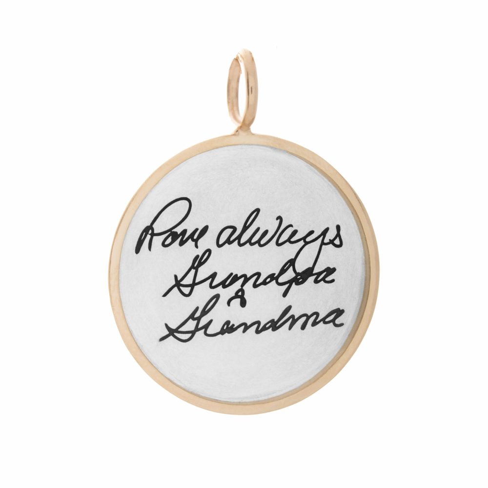 Picture of Silver w/ 14k Gold Rim Handwriting Charm