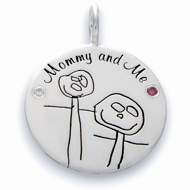 Kids drawing necklace engraved with child artwork on silver pendant