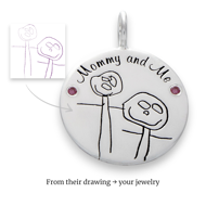 Kids drawing mommy and me necklace engraved from child artwork